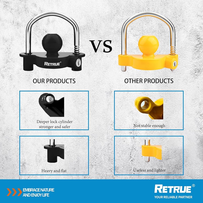 RETRUE Universal Coupler Lock Trailer Locks Ball Hitch Trailer Hitch Lock Adjustable Security Heavy-Duty Steel Fits 1-7/8 Inch, 2 Inch, 2-5/16 Inch Couplers Black (Pack of 2) - Image 3